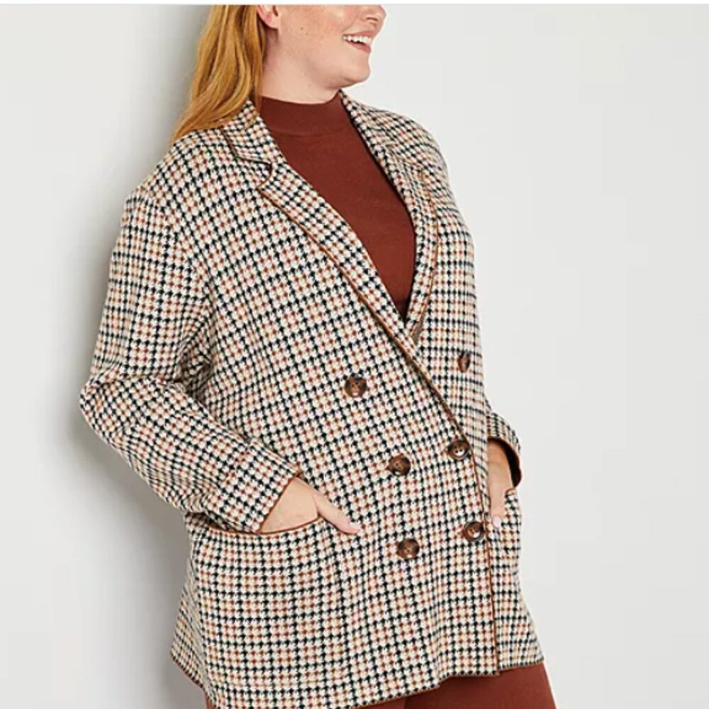NWT- Women's  SOFT Plus Suit Beige Plaid Jacket